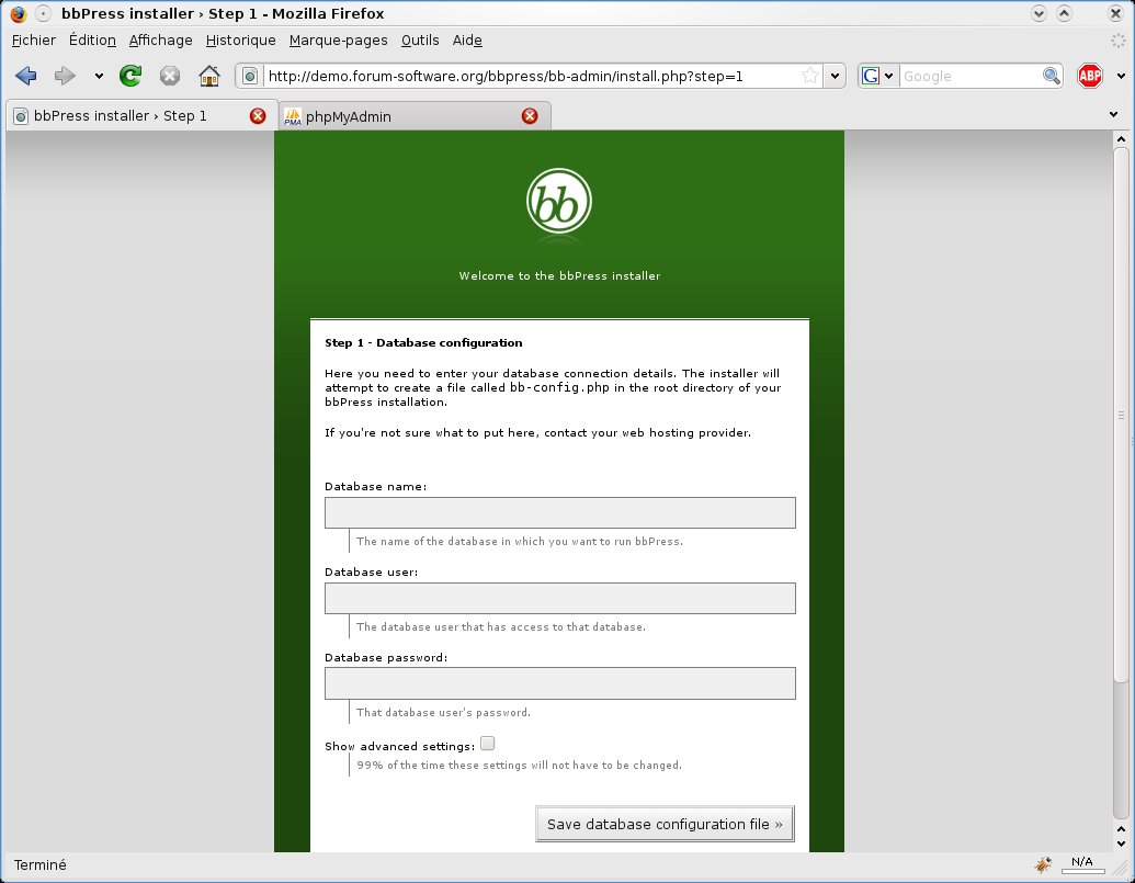 bbPress Installation Database Configuration